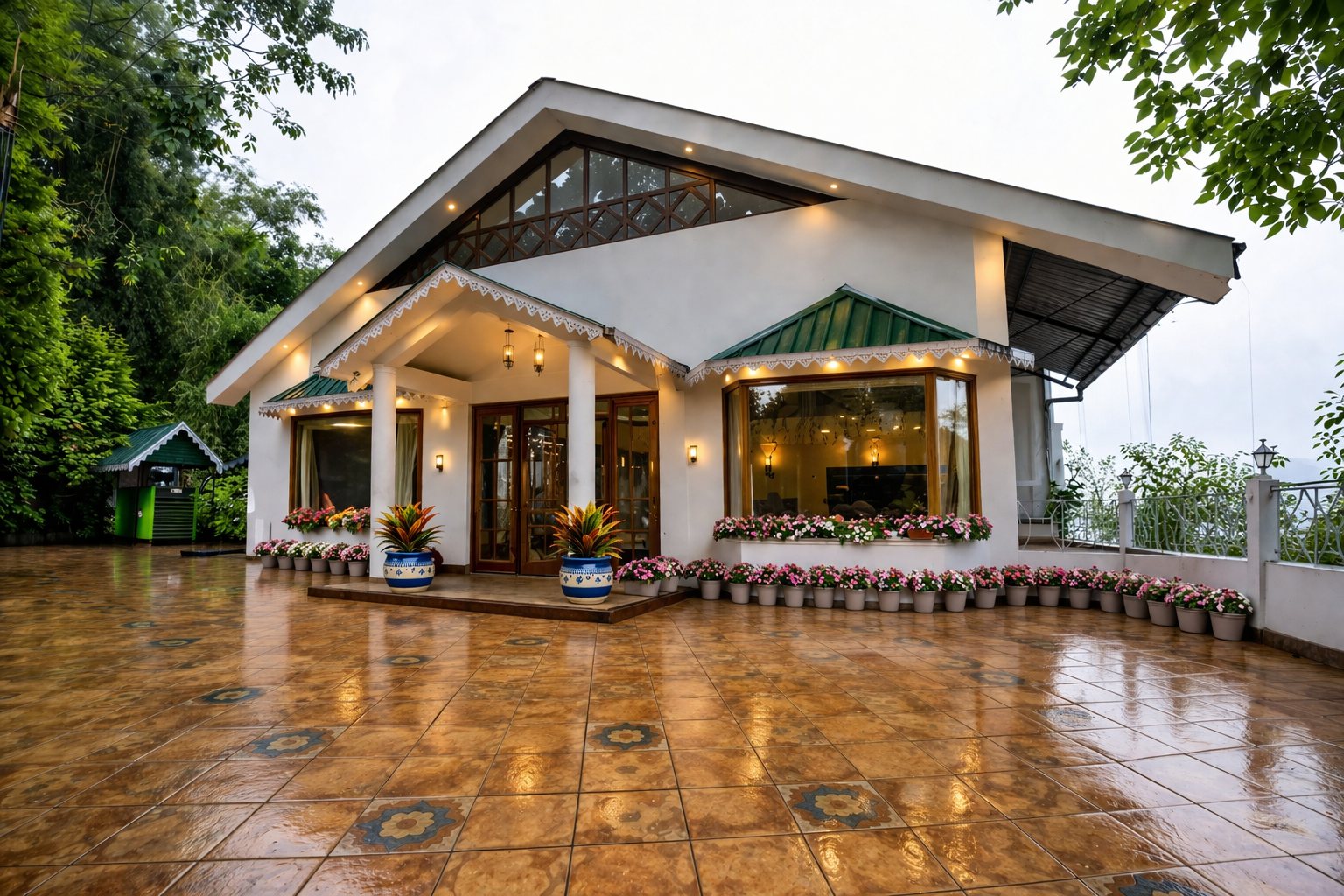 Hotel facade and entrance forecourt